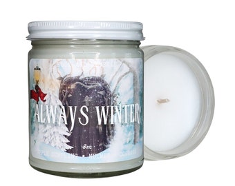 Always Winter candle | apple pastry, nutmeg and a brave heart  | gifts for readers, bookish candle, through the wardrobe