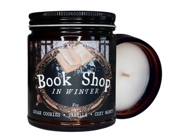 Book Shop in Winter candle (cozy brown version) | sugar cookie candle, book candle | gifts for readers, bookish candle, winter decor