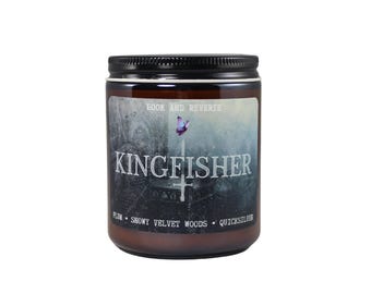 Kingfisher candle | plum and velvet woods scent | gifts for readers, bookclub gift, literary candle, quicksilver book