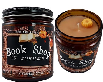 Book Shop in Autumn candle | autumnal decor, fall candles, gifts for readers, pumpkin spice candle, book lovers, homemade candles