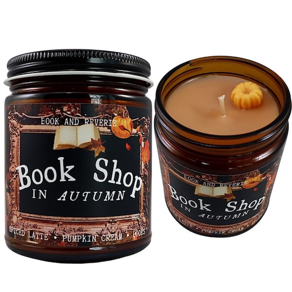 Book Shop in Autumn candle | autumnal decor, fall candles, gifts for readers, pumpkin spice candle, book lovers, homemade candles