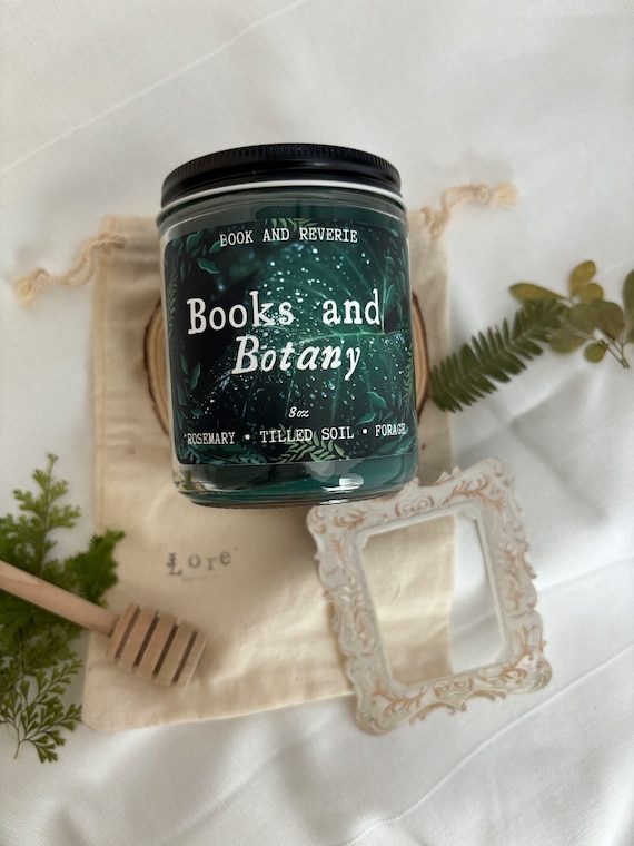Books and Botany Candle: Rosemary, Tilled Soil Scent - 9oz Wooden