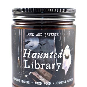 Haunted Library candle | cinnamon broom scented | halloween, bookclub gift, horror, gifts for readers, witchy candle, gothic library decor