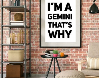Gemini Digital Art Print | Zodiac Sign | Astrology Lover | Home Decor | Modern Art | Minimalist | Trendy | Digital Download | Humor
