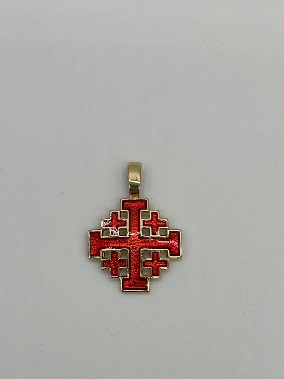 Red Enamel and Gold Tone Jerusalem Cross