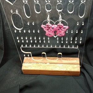 Earring and Ring Stand Clear Acrylic with Stained Wood Base Earring Tidy