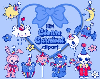 Clowncore Carnival Clipart: Pastel Goth Circus Stickers (Commercial License) (Digital Download)