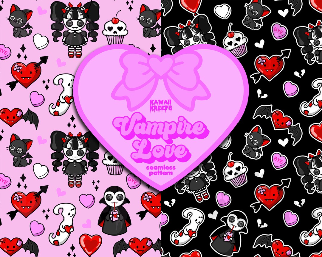 Pastel Goth Vampire Seamless Pattern: Kawaii Valoween Digital Paper (12 ...