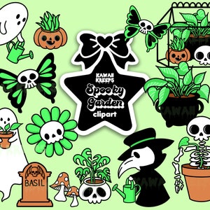 Ghoulish Garden Clipart: Halloween Goth Digital Stickers (Digital Download)