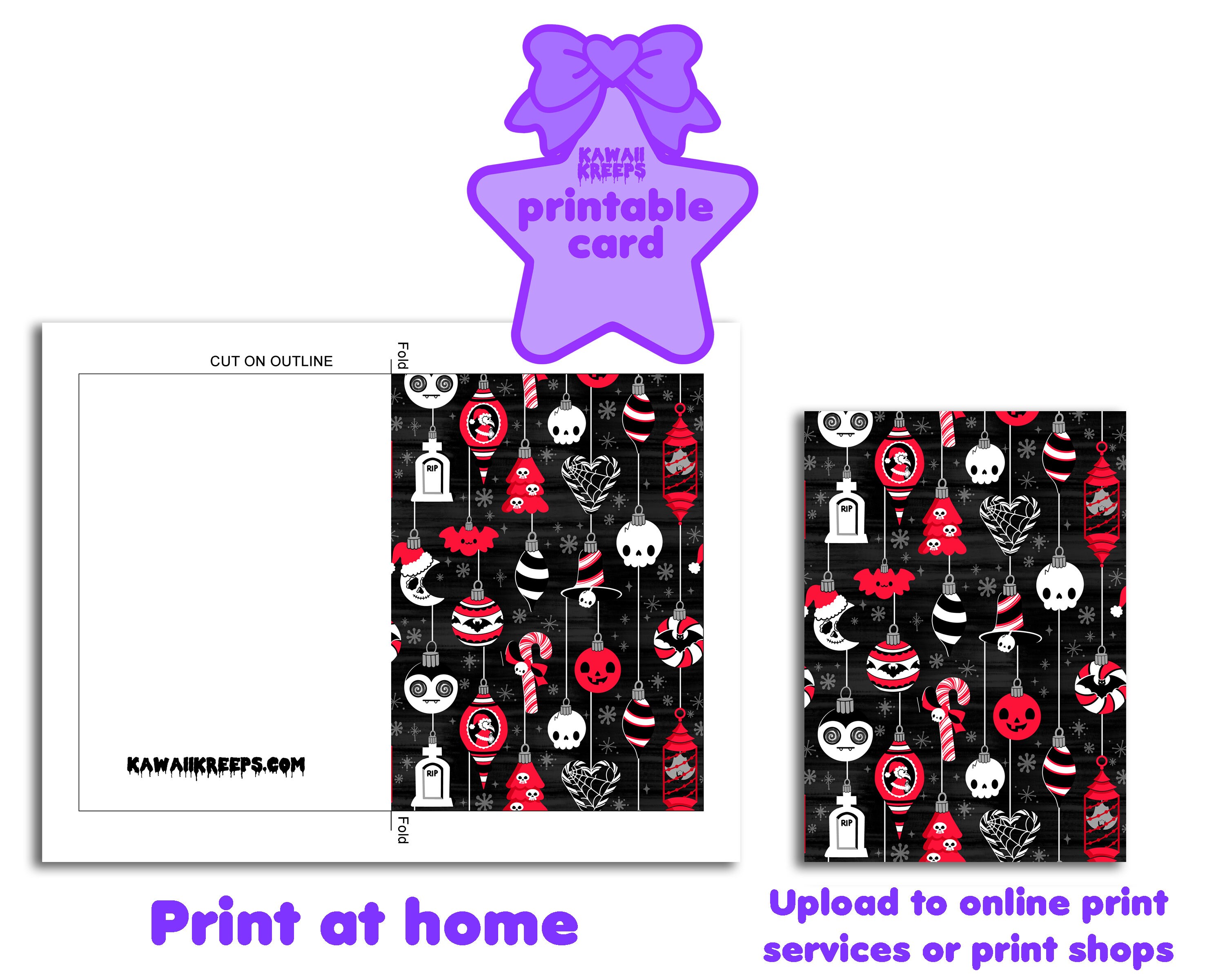 Pastel Goth Christmas Card Gothic Ornaments Instant Download Printable ...