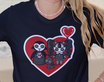 Gotycka koszulka walentynkowa PNG Kawaii Wampiry PNG Valoween Przerażający Mroczny Romans
