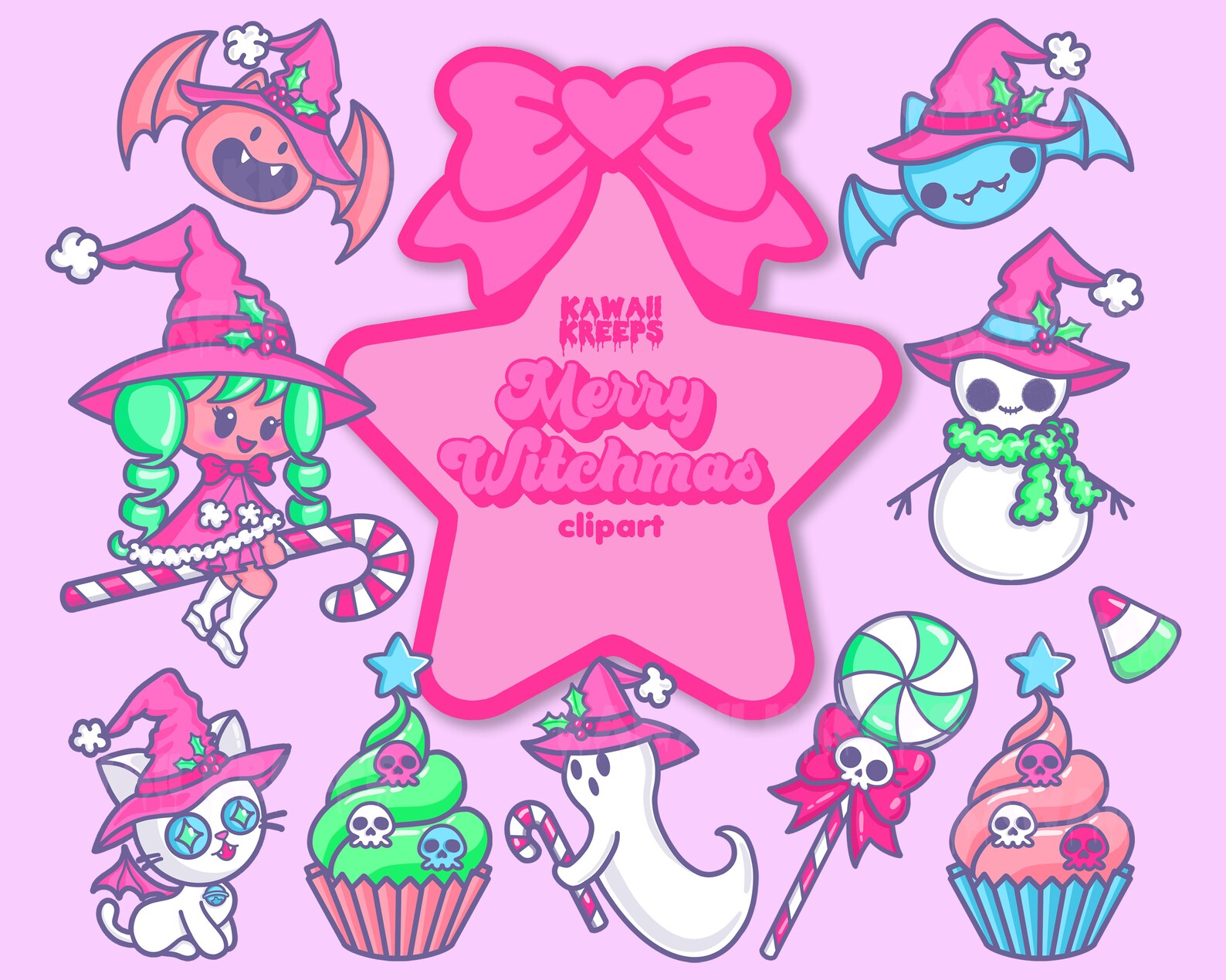 Pastel Goth Christmas Printables Digital Stickers