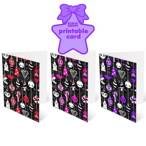 Pastel Goth Christmas Card Gothic Ornaments Instant Download Printable