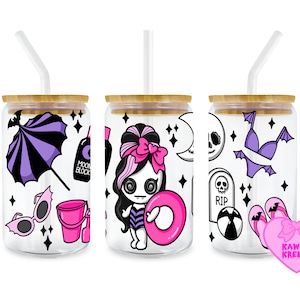 Pastel Goth Summer Beach Vampire 16 oz Libbey Glass Can Tumbler Sublimacja Design UV DTF Design Cyfrowe pobieranie PNG Halloween Gothic