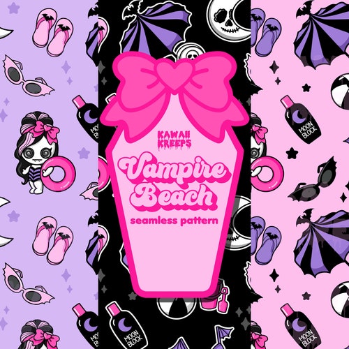 Pastel Goth Beach Vampire Summer Seamless Pattern Digital Etsy