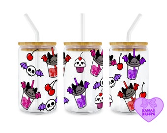 Pastel Goth Boba Bats 16 oz Glass Can Tumbler Design (Digital Download)