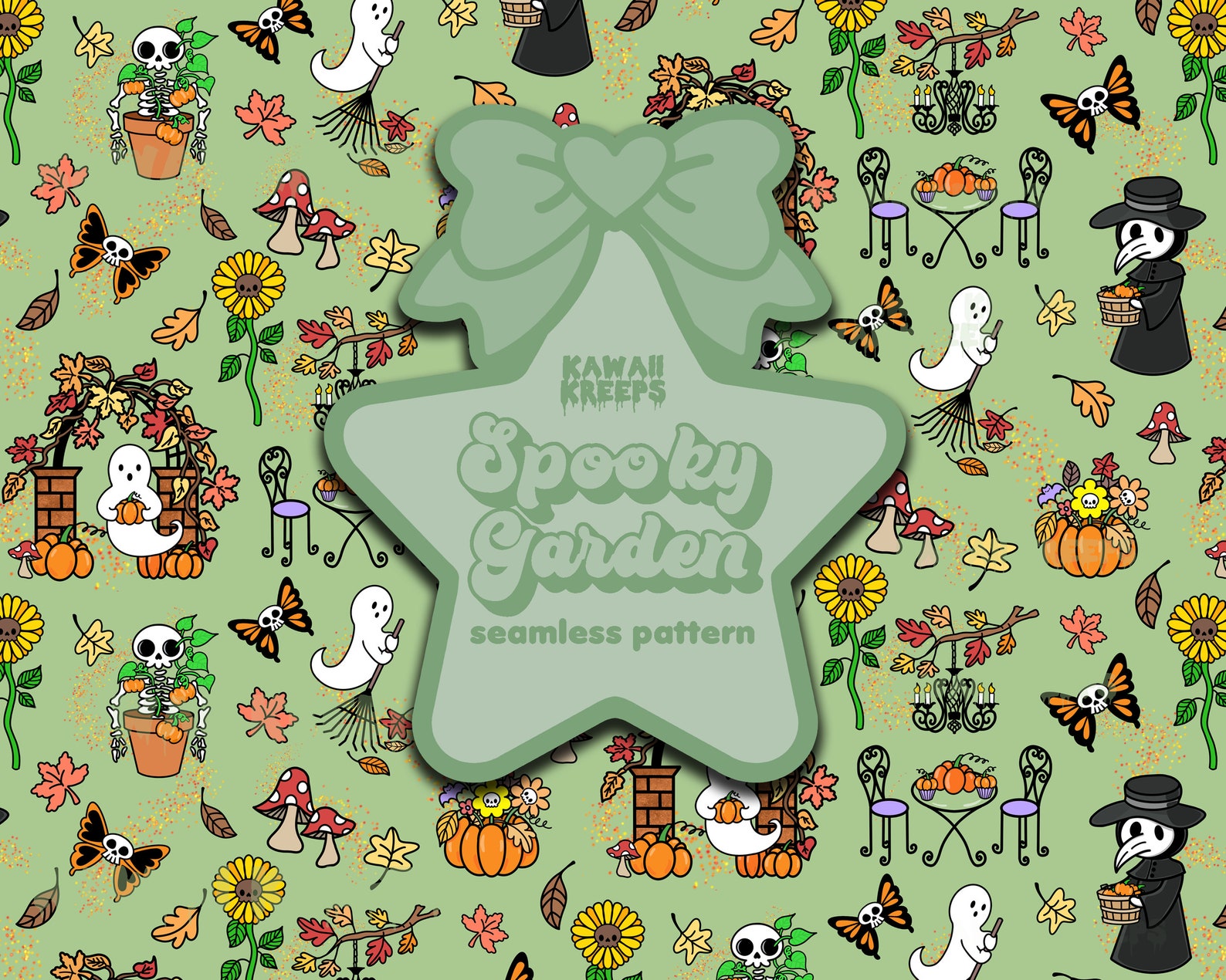 Dark Cottagecore Fall Spooky Garden Halloween Seamless Pattern Digital ...