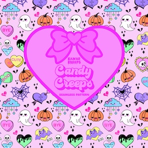 Pastel Goth Valentine&#39;s Day Seamless Pattern / Digital Paper With Commercial License Kawaii Alt Aesthetic Valoween Soft Goth Candy