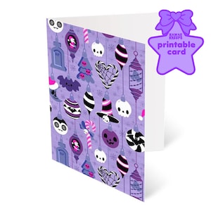 Pastel Goth Christmas Card Gothic Ornaments Purple Multi Mid Century Modern Instant Download Printable