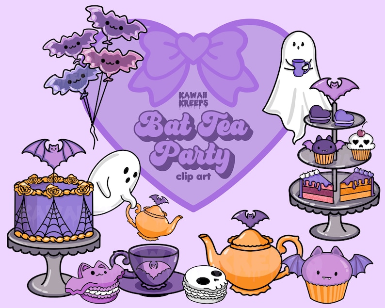 Pastel Goth Halloween Tea Party Clipart Digital Stickers Etsy