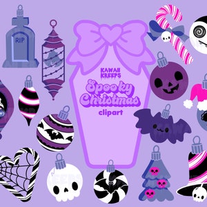 Pastel Goth Christmas Ornaments Mid Century Modern Clipart Commercial License Purple Black Gothic Christmas