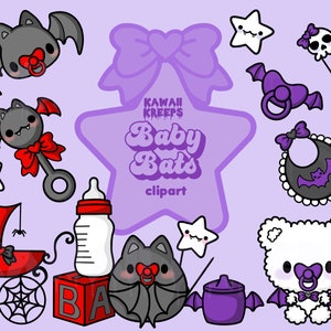 Pastel Goth Baby Bat Clipart: Kawaii Nursery PNG (Digital Download)