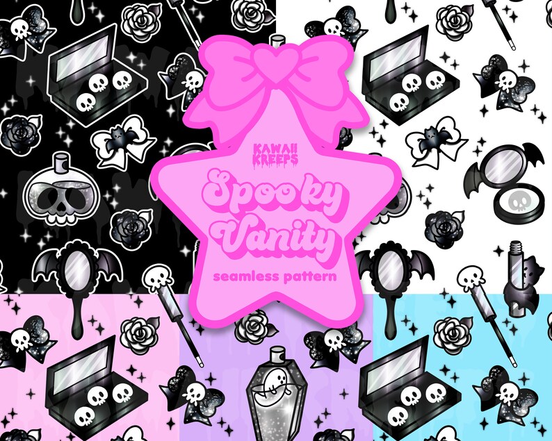 Pastel Goth Makeup Cosmetics Vanity Seamless Pattern Halloween Gothic