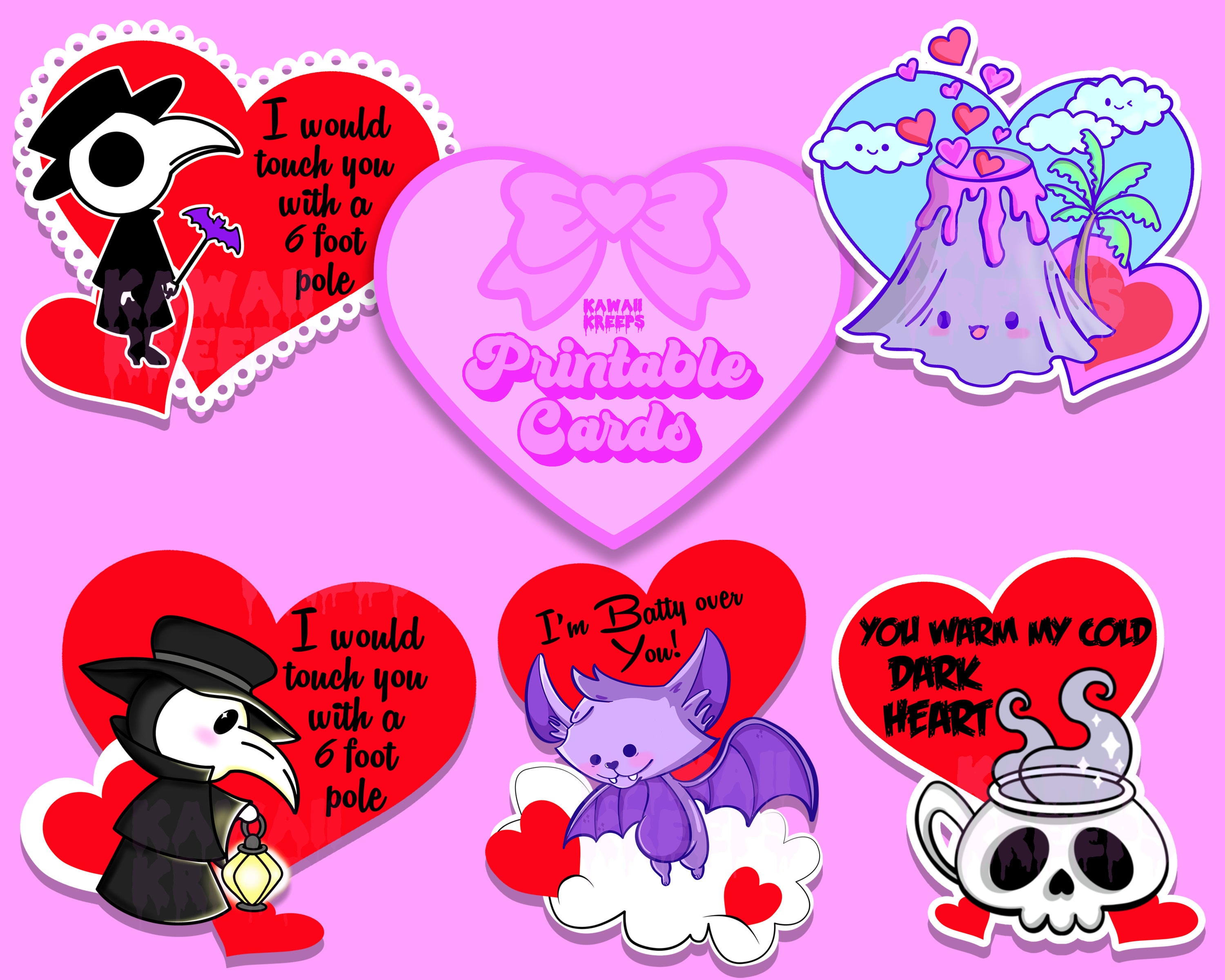 Creepy Valentine Clipart Spooky Love Pastel Goth Stickers Kawaii