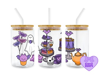 Pastel Goth Halloween Tea Party Glass Can Wrap: Kawaii Ghost Design (Digital Download)