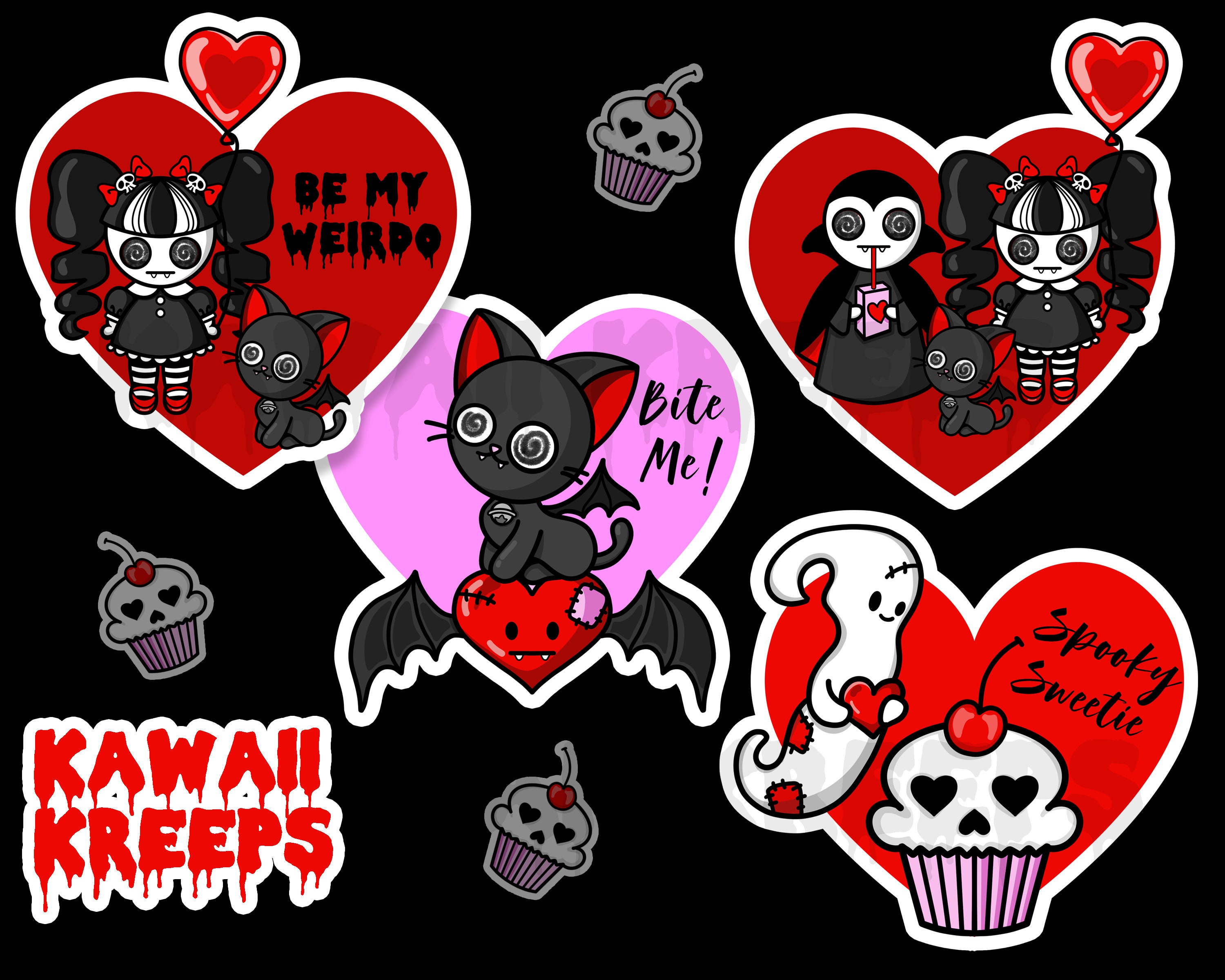 Goth Valentines Cards Clipart / Digital Stickers for - Etsy