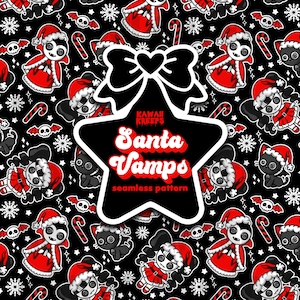 Goth julvampyr seamless mönster: Kawaii Yule digitalt papper (PNG)