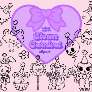 Clowncore Pastel Goth Clipart Lineart Kawaii Payasos Carnaval Circo Babycore Kidcore Plushie Teddy Bear Licencia Comercial
