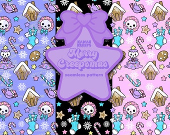 Pastel Goth Christmas Pattern: Skull, Bat, Gingerbread (Digital Paper)