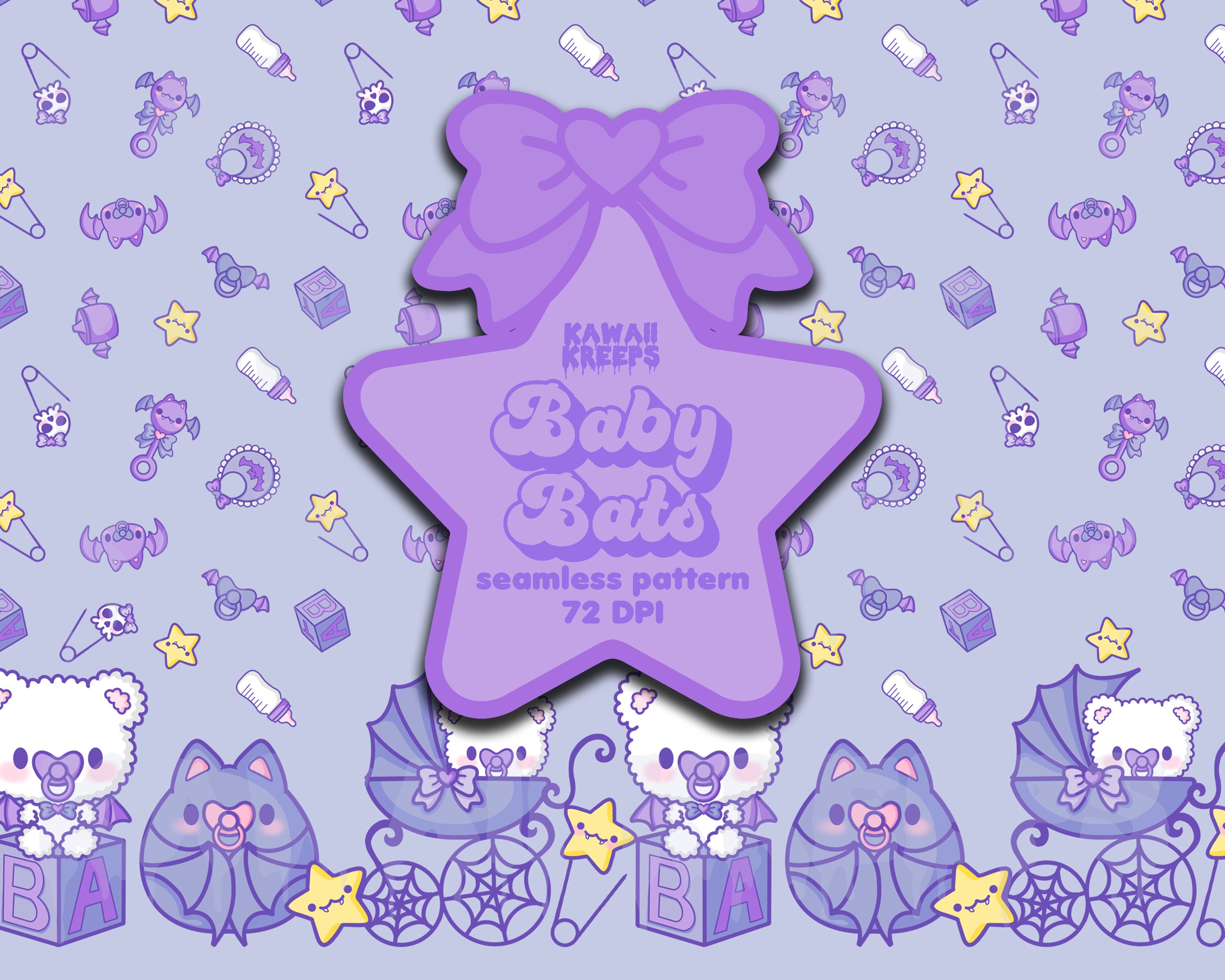 Baby Bat Nursery Digital Seamless Pattern Pastel Goth Baby Etsy