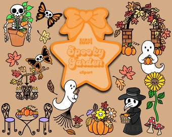 Spooky Garden Clipart: Halloween Goth Digital Stickers (Digital Download)