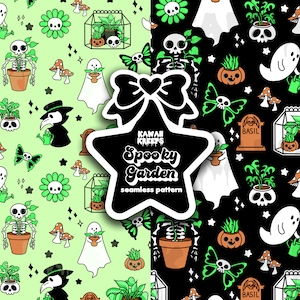 Ghoulish Garden Seamless Pattern: Dark Cottagecore Halloween Digital Paper (PNG)