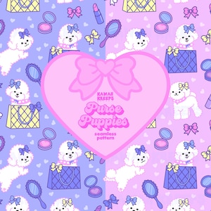 Bichon Frisé kawaii hond naadloos patroon portemonnee make-up pastel strikken flirtschoen diva esthetiek