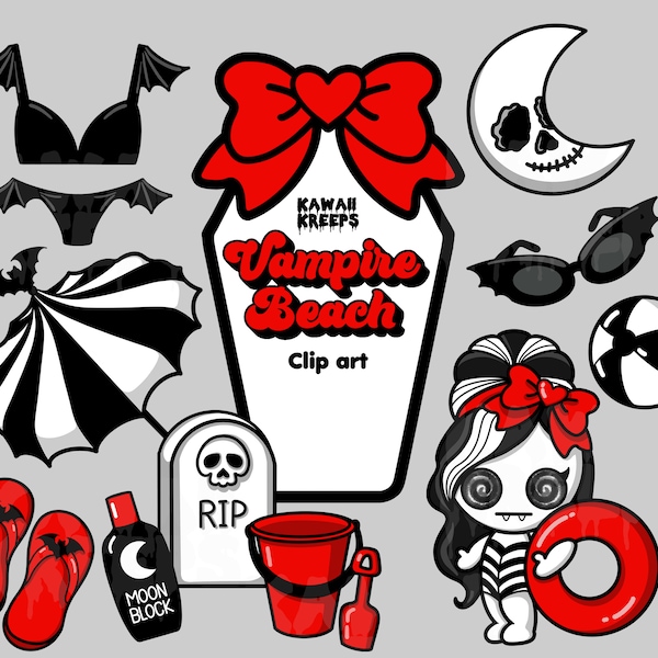 Goth Beach Vampire Summer Clipart Pastel Goth Kawaii Spooky Gothic