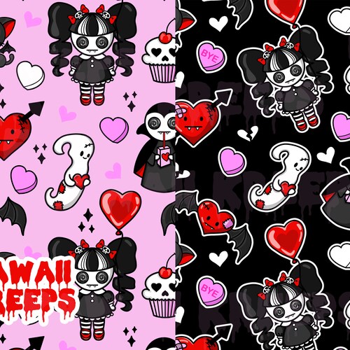 Pastel Goth Valentine’s Day Seamless Pattern / Digital - Etsy