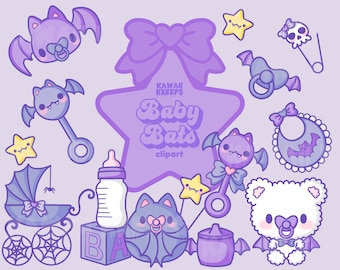 Baby Bat Clipart: Pastel Goth Nursery PNG (Digital Download)