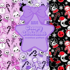 Pastel Goth Christmas Seamless Pattern Digital Paper With Commercial License