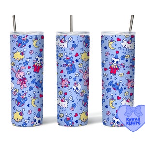 Clowncore Pastel Goth 20 oz Skinny Tumbler Sublimatie Design Straight & Taps toelopende Tumbler PNG Digitale Download Kawaii Clown Circus Blauw Rood