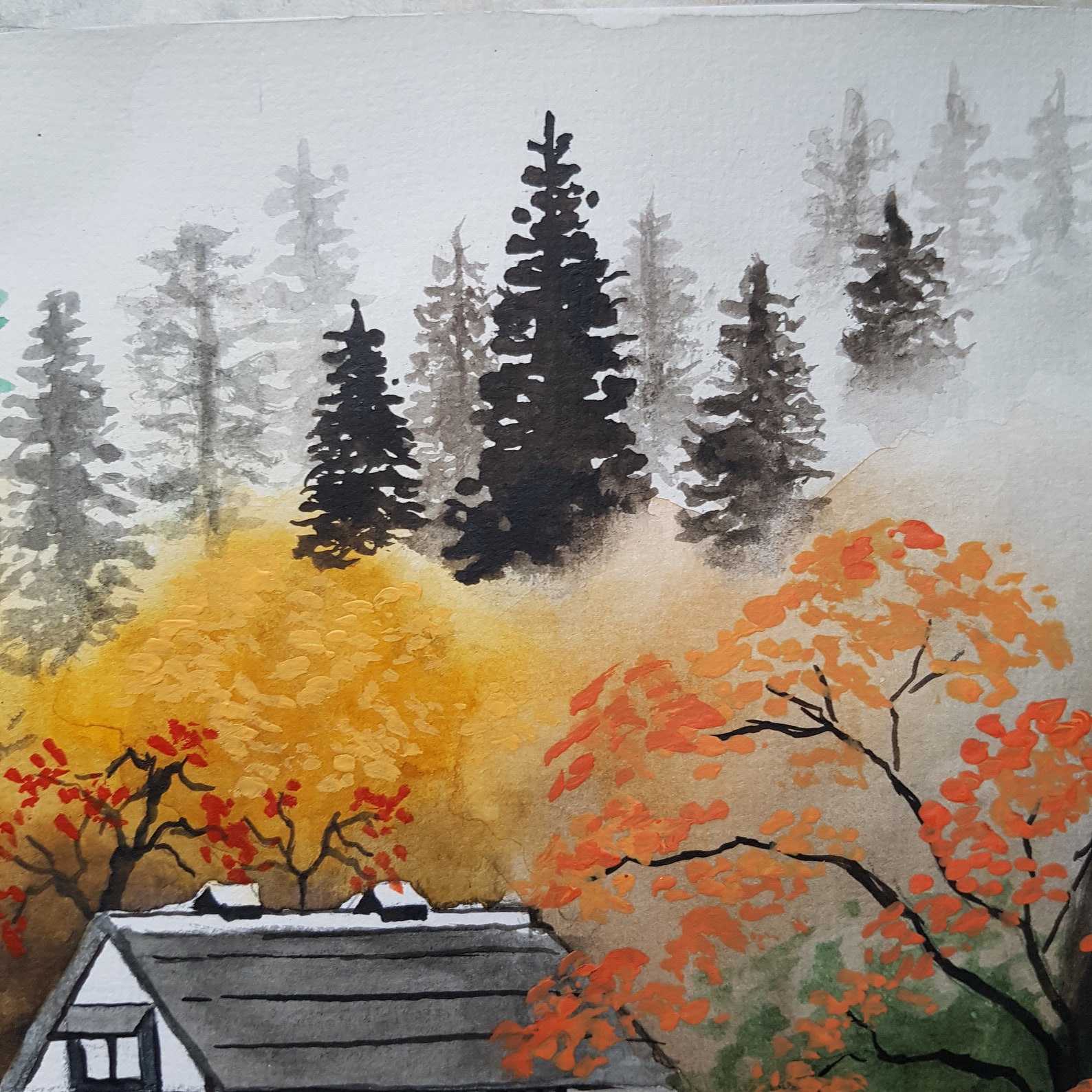 Japanese Landscape Painting Original Watercolor Artwork Fine Etsy