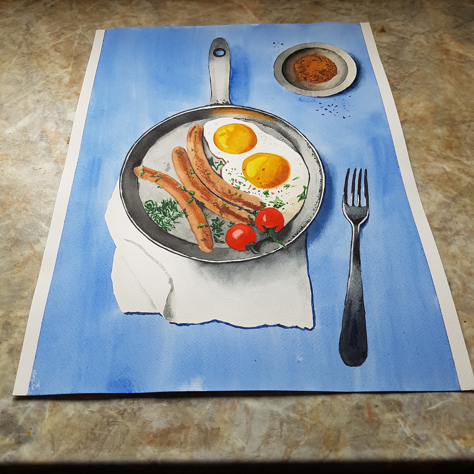 Breakfast Art Original Watercolor Painting Food Art Kitchen | Etsy