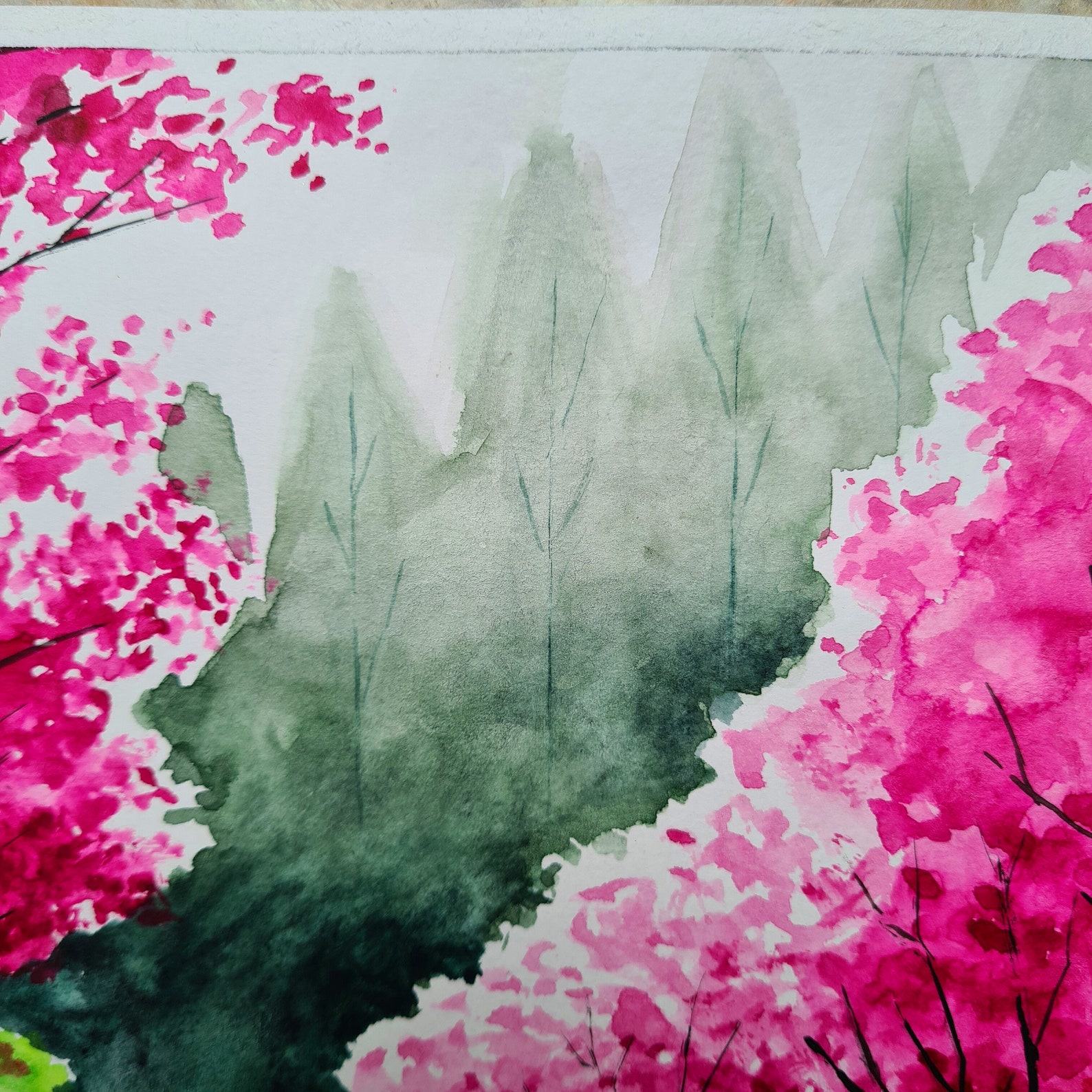 Sakura Painting Original Watercolor Artwork Japanese Landscape | Etsy