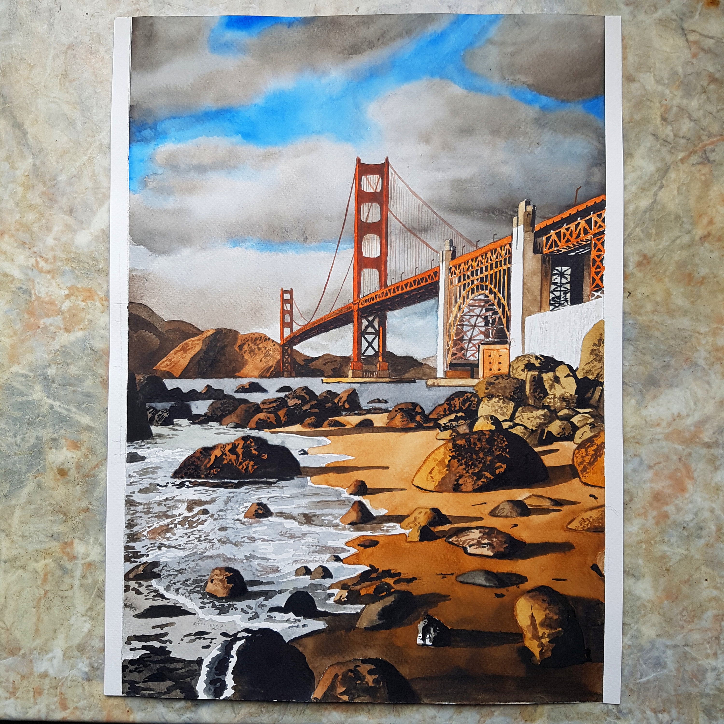 Golden Gate Bridge Painting Original Art Original Watercolor Etsy