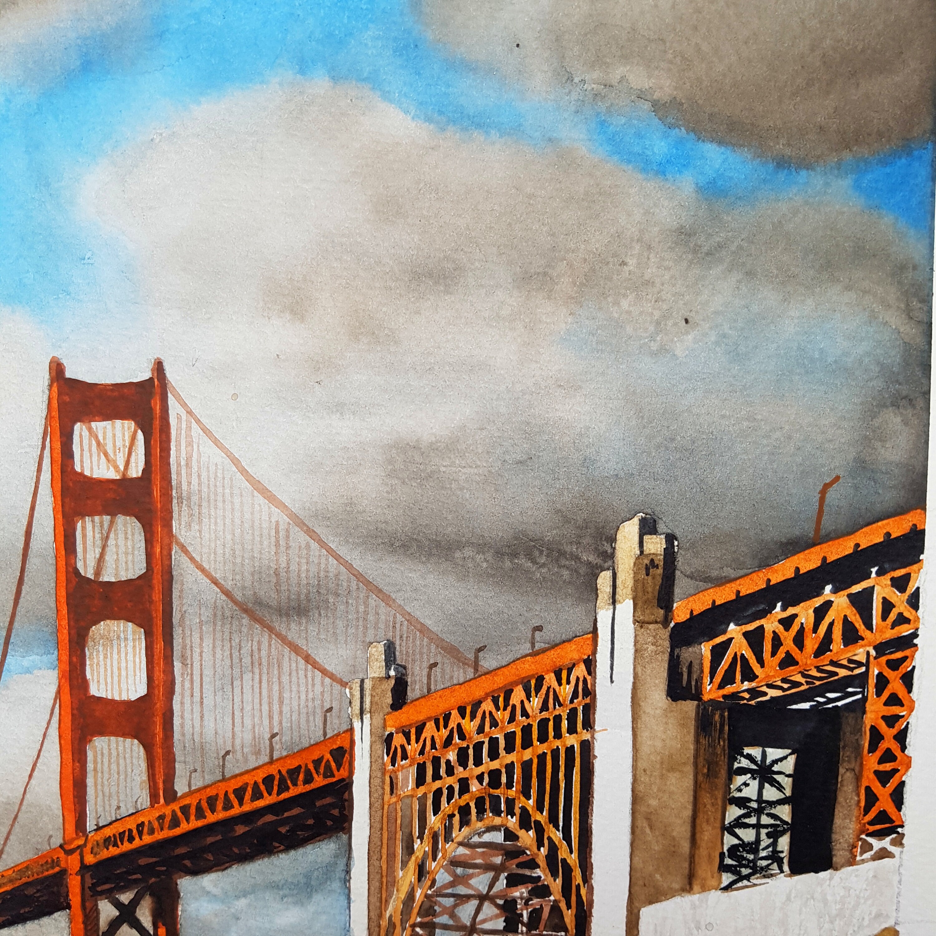 Golden Gate Bridge Painting Original Art Original Watercolor Etsy