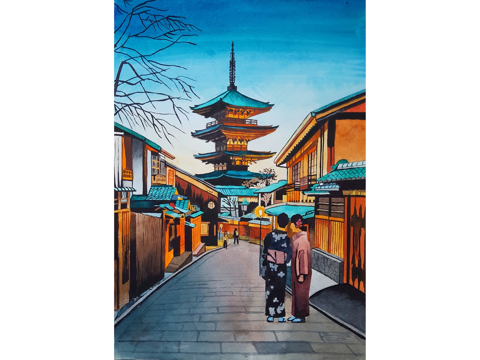 Kyoto Painting Cityscape Painting Original Watercolor Artwork Etsy
