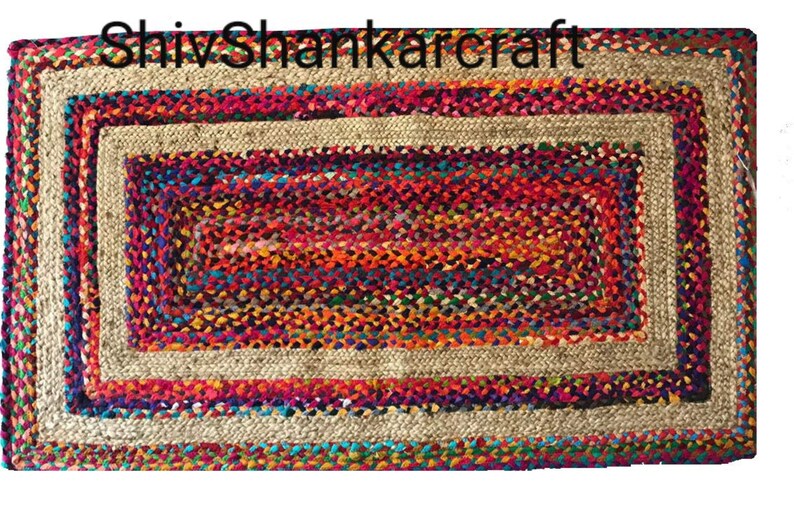Indian Braided Floor Rug Handmade Jute Rug Natural Jute Rectangle Rug Indian Handmade Handwoven Ribbed Solid Area Rugs 3x4/' Feet Floor Rug