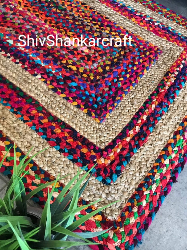 Indian Braided Floor Rug Handmade Jute Rug Natural Jute Rectangle Rug Indian Handmade Handwoven Ribbed Solid Area Rugs 3x4/' Feet Floor Rug